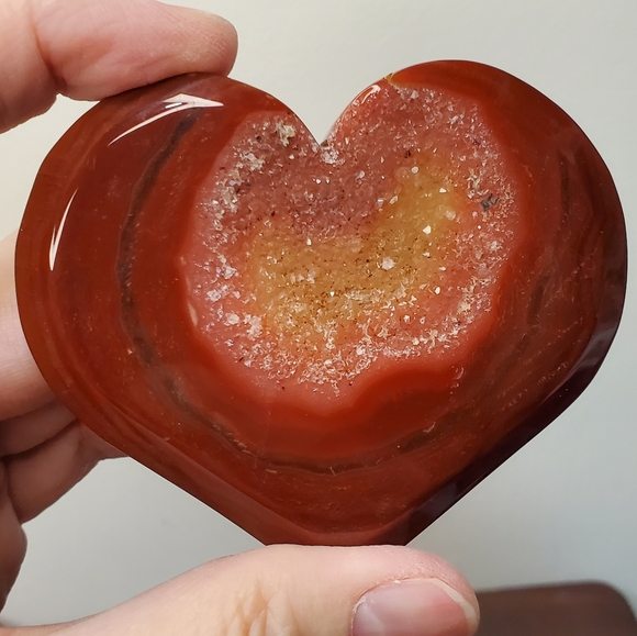 Carnelian Crystal Heart With Druzy - Picture 11 of 13